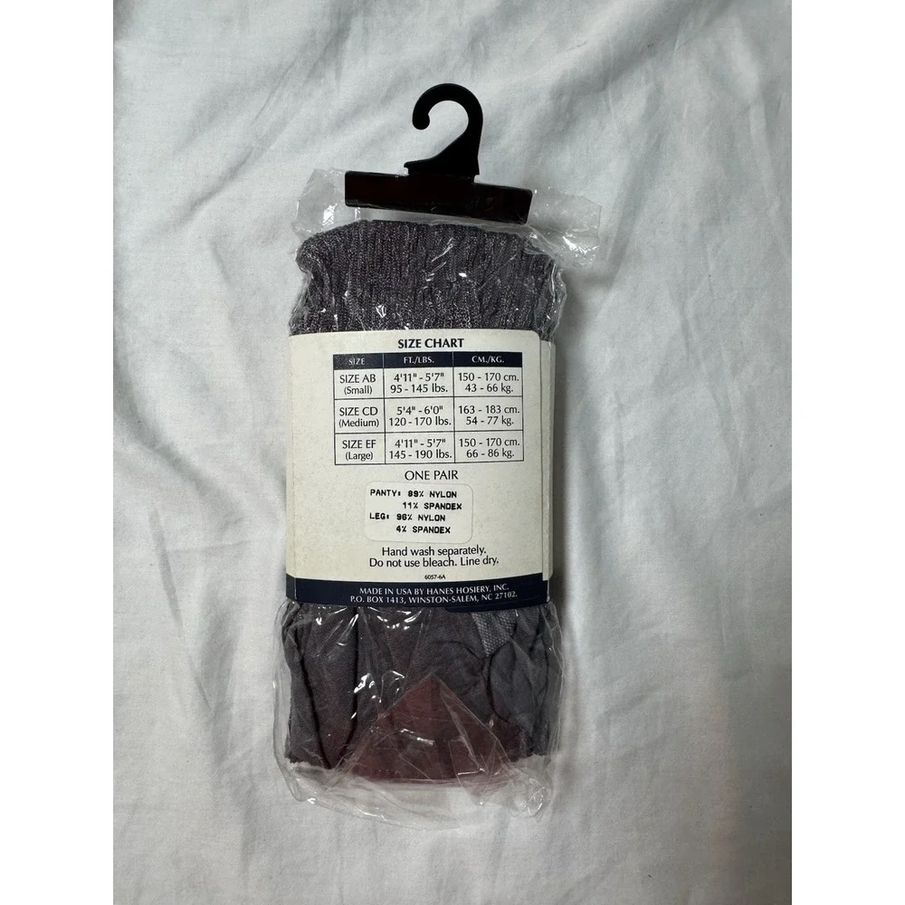 Hanes Legwear Vintage Shiny Rib Control Top Tights Gray Size CD Style 3684 NOS
